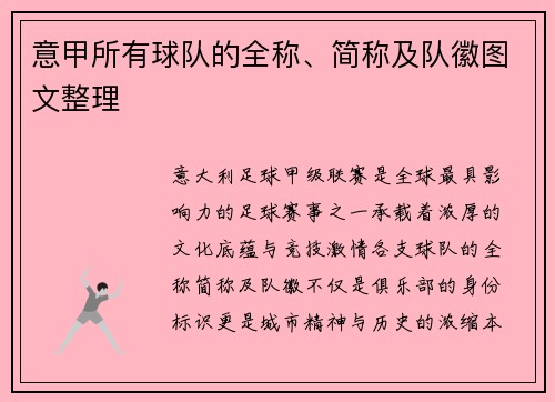 意甲所有球队的全称、简称及队徽图文整理